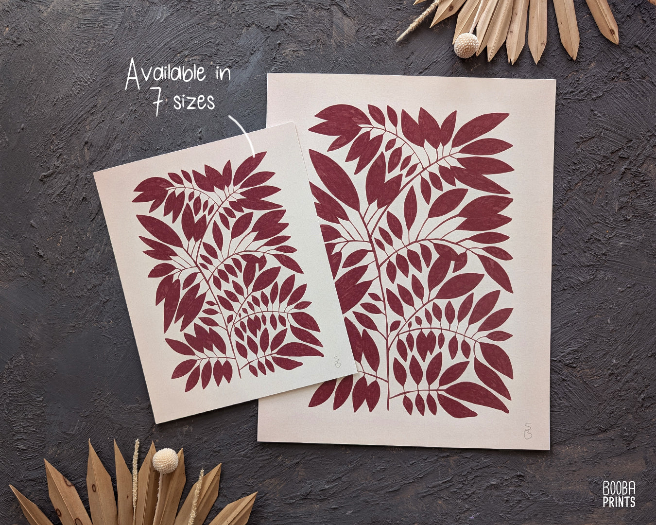 Minimalist Dark Red Plant Print Living Room Art ✷ (Digital Download)