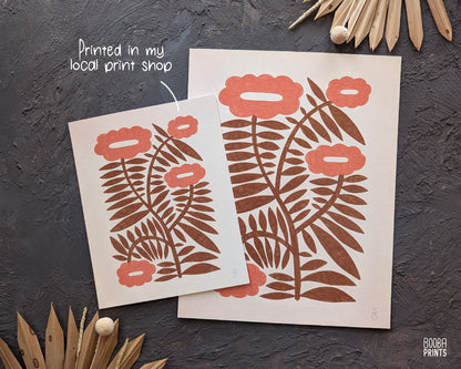 Minimalist Botanical Print Brown & Peach Floral Wall Art ✷ (Digital Download) (Copy)