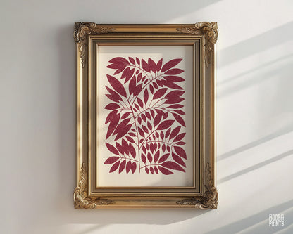 Minimalist Dark Red Plant Print Living Room Art ✷ (Digital Download)