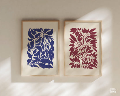 Minimalist Dark Red Plant Print Living Room Art ✷ (Digital Download)