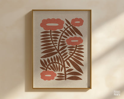 Minimalist Botanical Print Brown & Peach Floral Wall Art ✷ (Digital Download) (Copy)
