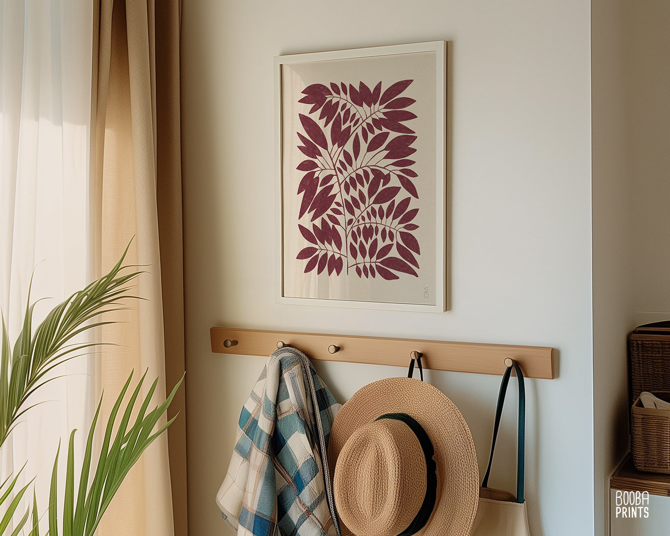 Minimalist Dark Red Plant Print Living Room Art ✷ (Digital Download)