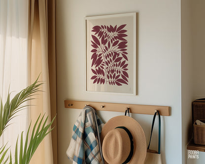 Minimalist Dark Red Plant Print Living Room Art ✷ (Digital Download)