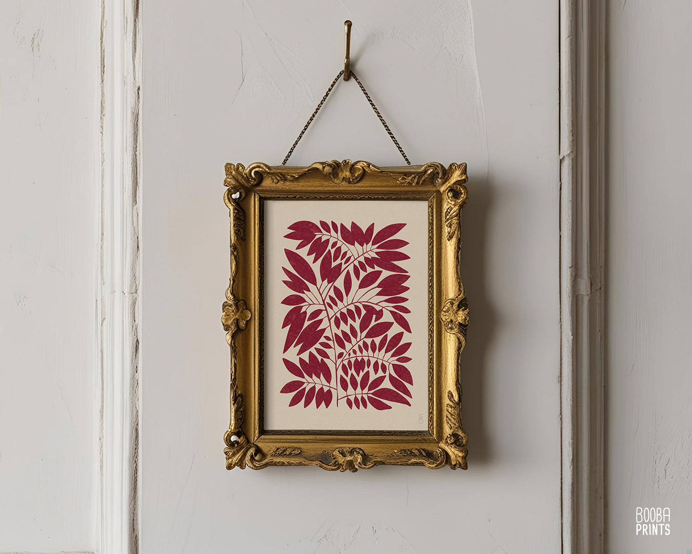 Minimalist Dark Red Plant Print Living Room Art ✷ (Digital Download)