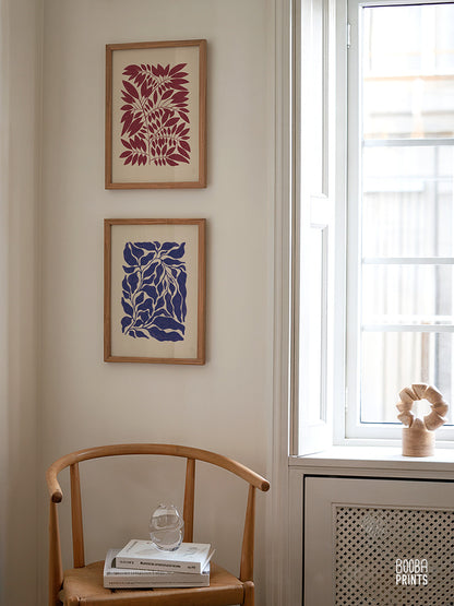 Minimalist Dark Red Plant Print Living Room Art ✷ (Digital Download)