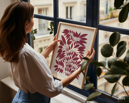 Minimalist Dark Red Plant Print Living Room Art ✷ (Digital Download)