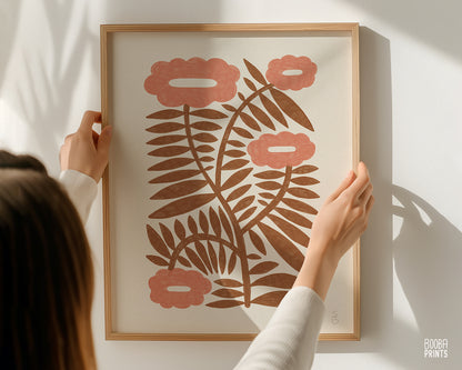 Minimalist Botanical Print Brown & Peach Floral Wall Art ✷ (Digital Download) (Copy)