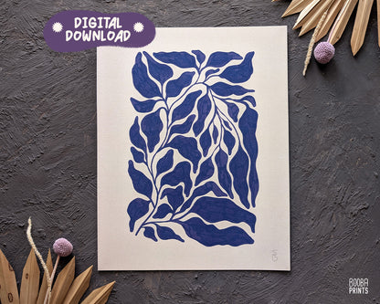 Navy Blue Plant Print: Minimalist Living Room Art ✷ (Digital Download)