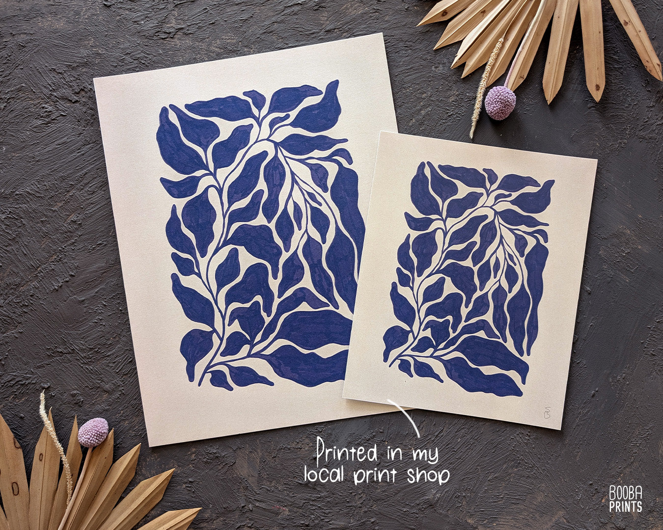 Navy Blue Plant Print: Minimalist Living Room Art ✷ (Digital Download)