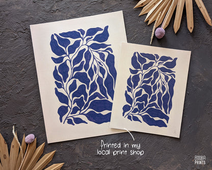 Navy Blue Plant Print: Minimalist Living Room Art ✷ (Digital Download)