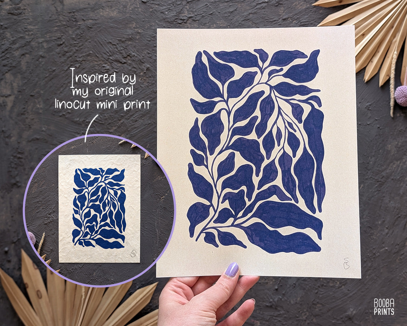 Navy Blue Plant Print: Minimalist Living Room Art ✷ (Digital Download)