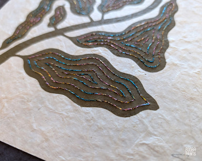 Floral Embroidered Linocut Print ✷ Unique Stylized Mixed Media Artwork