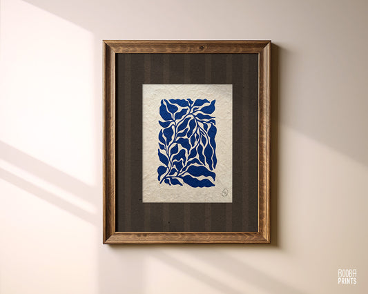 Mini  Blue Plant Linocut Print ✷ Plant Lover Gift