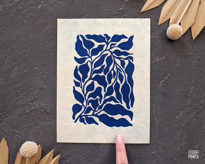 Mini  Blue Plant Linocut Print ✷ Plant Lover Gift