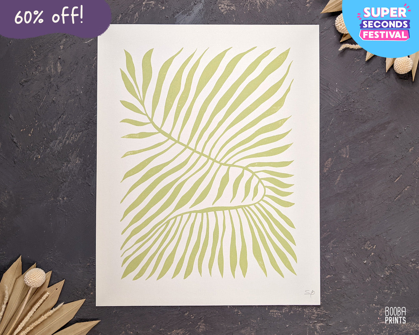 Minimalist Green Plant Linocut Print ✷ 60% Off