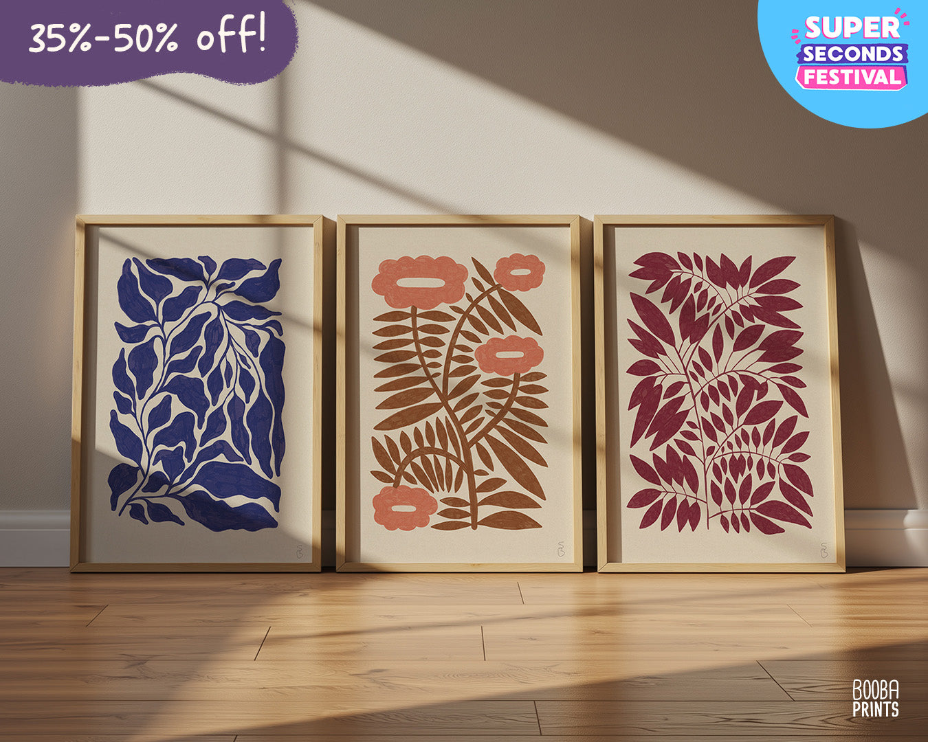 Minimalist Flowers Art Prints Set of 3 ✷ 35%-50% Off!