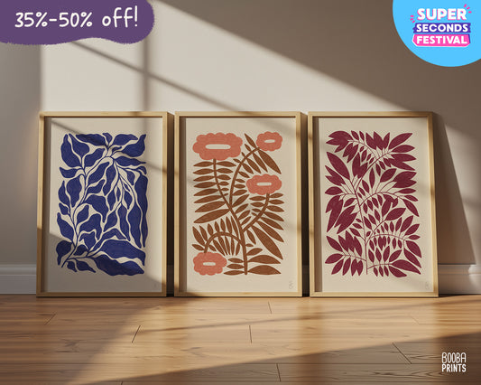 Minimalist Flowers Art Prints Set of 3 ✷ 35%-50% Off!