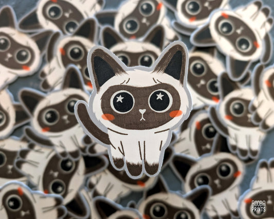 A cute stylized Siamese cat sticker. Adorable sticker for cat lovers. Waterproof vinyl sticker for planner, bottle, laptop. 