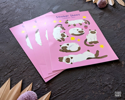 Siamese Love Sticker Sheet ✷ Cozy Vinyl Waterproof Sticker Sheet for Siamese Cat Fans