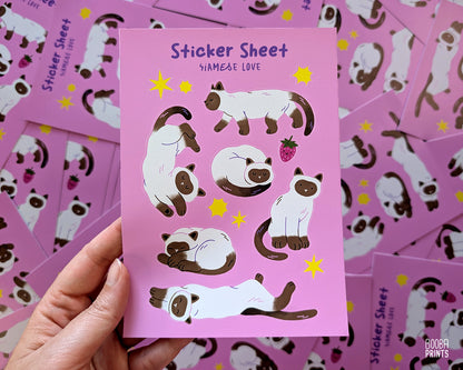 Siamese Love Sticker Sheet ✷ Cozy Vinyl Waterproof Sticker Sheet for Siamese Cat Fans