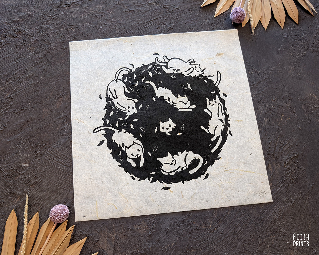 Cats In A Bush Linocut Print ✷ 60% Off!