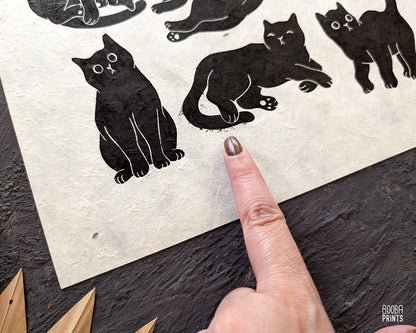12 Cute Cats Original Linocut Print ✷ 30%-50% Off!