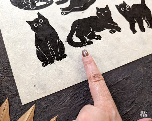 12 Cute Cats Original Linocut Print ✷ 30%-50% Off!