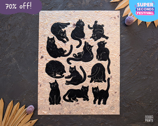 12 Cute Cats Original Linocut Print ✷ 70% Off!