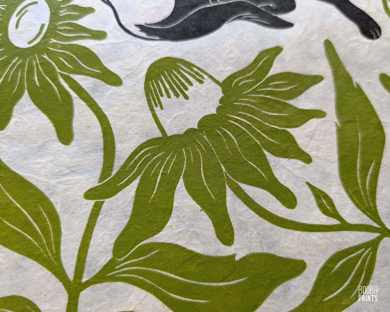 Cutie Dog & Green Flowers Linocut Print ✷ 25% Off!