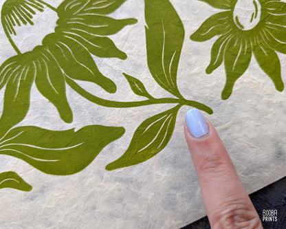 Cutie Dog & Green Flowers Linocut Print ✷ 25% Off!
