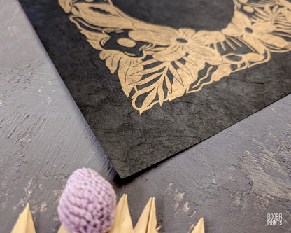 Flower Heart Original Floral Linocut Print ✷ 40% Off