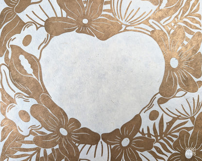 Flower Heart Original Floral Linocut Print ✷ 40% Off