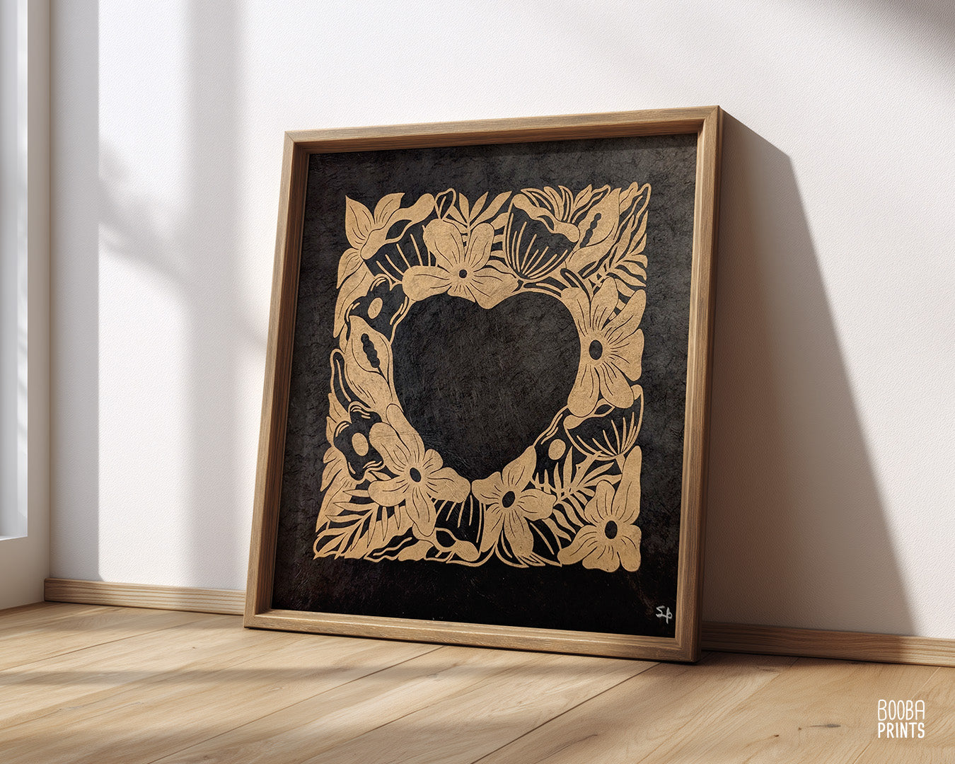 Flower Heart Original Floral Linocut Print ✷ 40% Off