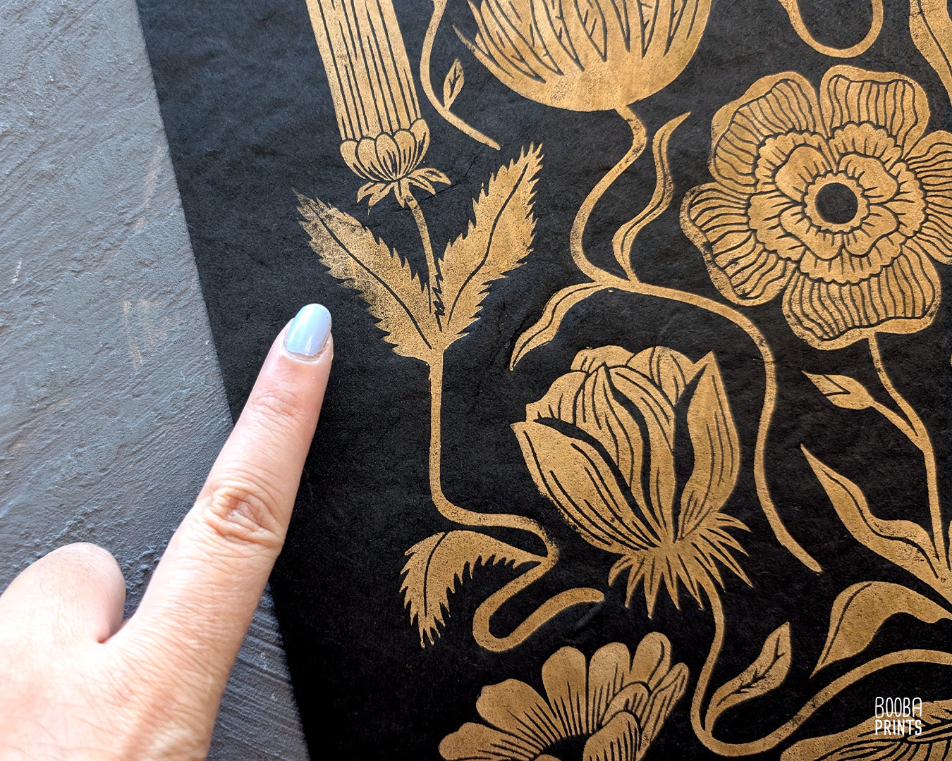 #1 Golden Flowers Linocut Print  ✷ 45%-75% Off!