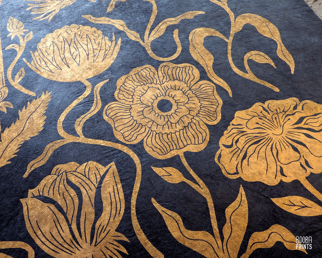 #1 Golden Flowers Linocut Print  ✷ 45%-75% Off!