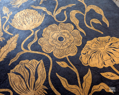 #1 Golden Flowers Linocut Print  ✷ 45%-75% Off!