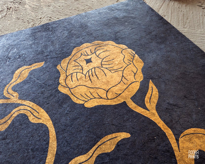 #1 Golden Flowers Linocut Print  ✷ 45%-75% Off!