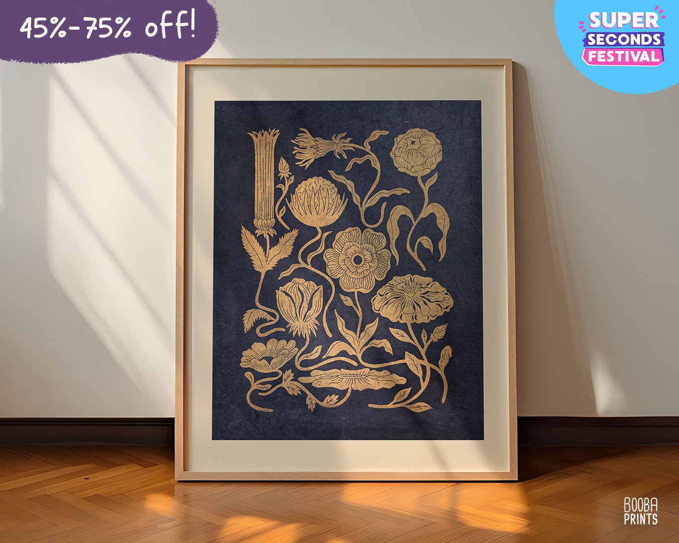 #1 Golden Flowers Linocut Print  ✷ 45%-75% Off!