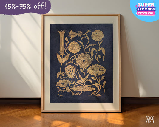 #1 Golden Flowers Linocut Print  ✷ 45%-75% Off!