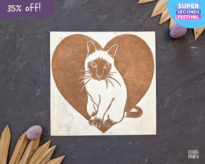 Siamese Cat Original Linocut Print ✷ 35% Off!