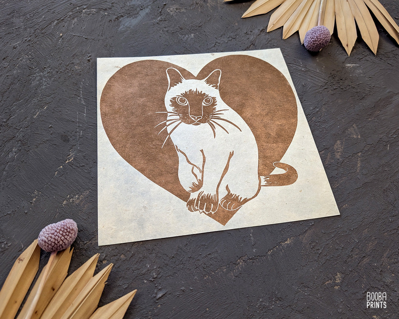 Siamese Cat Original Linocut Print ✷ 35% Off!