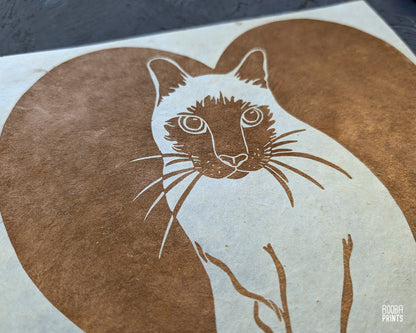Siamese Cat Original Linocut Print ✷ 35% Off!