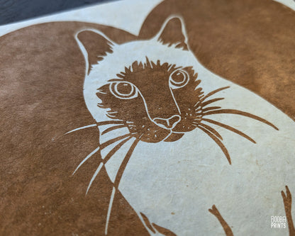 Siamese Cat Original Linocut Print ✷ 35% Off!
