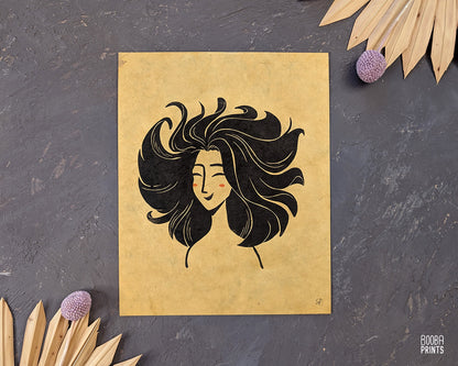 Smiley Whimsical Girl Linocut Print ✷ 45% Off!