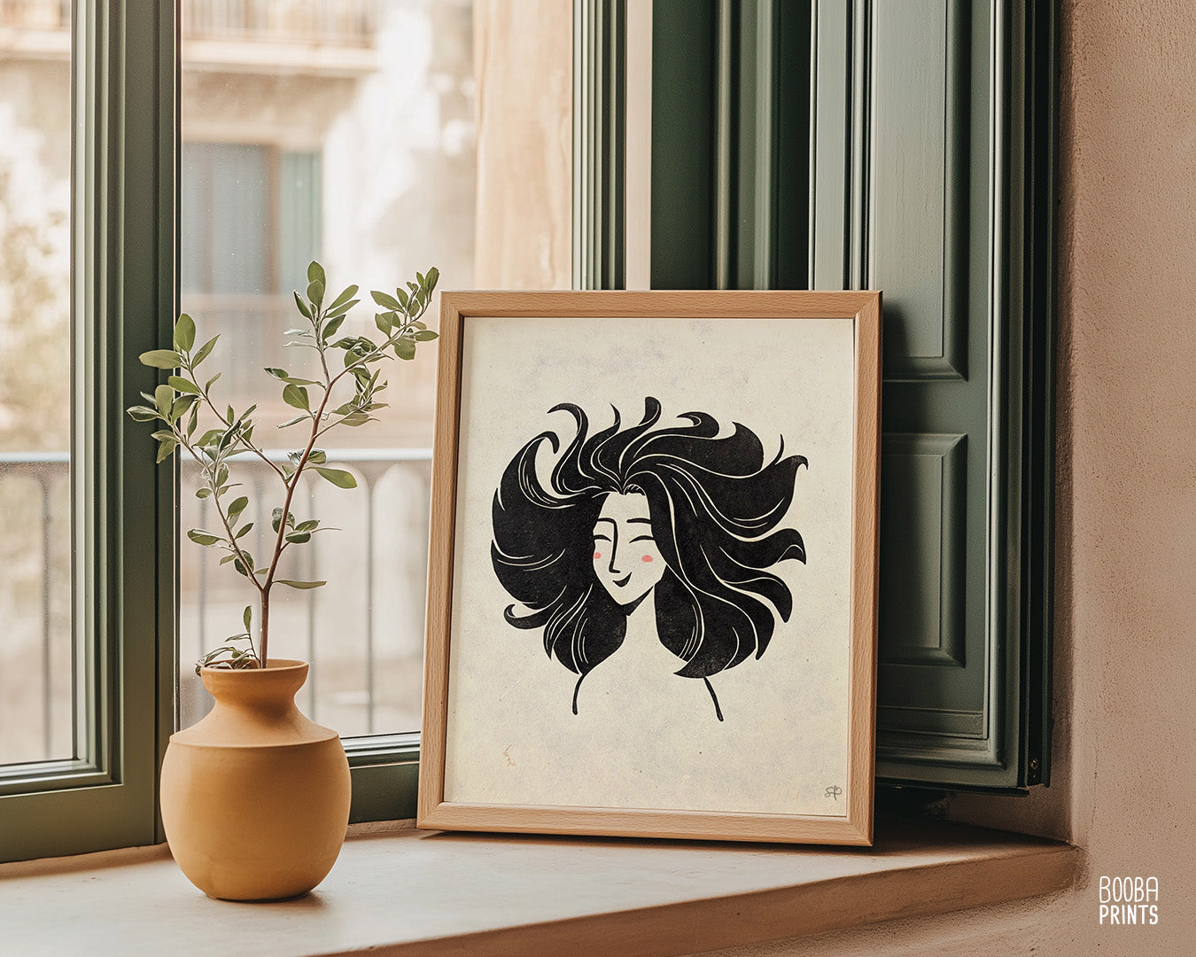 Smiley Whimsical Girl Linocut Print ✷ 45% Off!