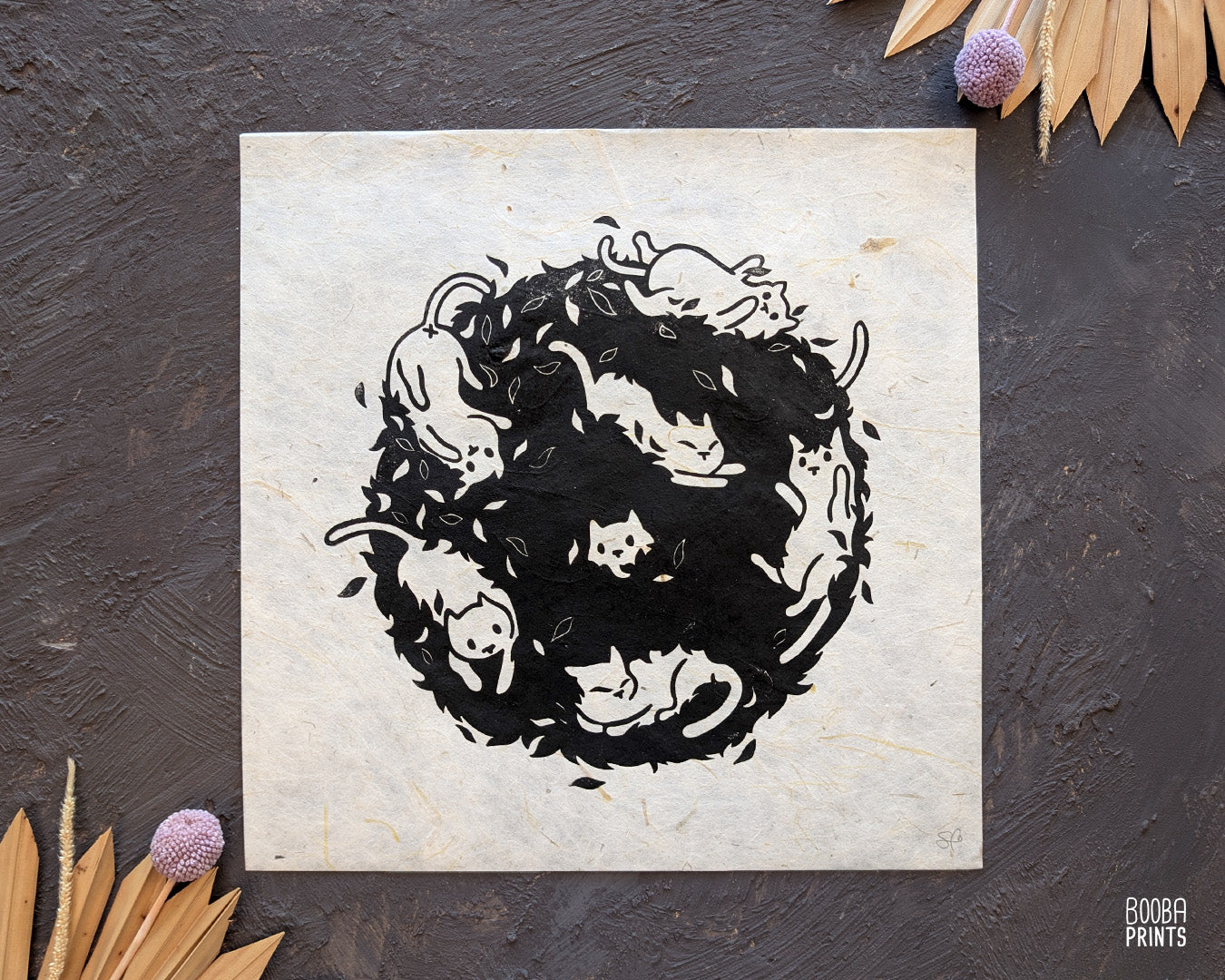 Cats In A Bush Linocut Print ✷ 60% Off!