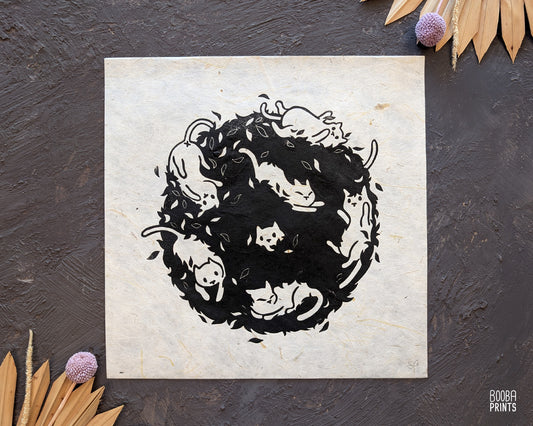 Cats In A Bush Linocut Print ✷ 60% Off!