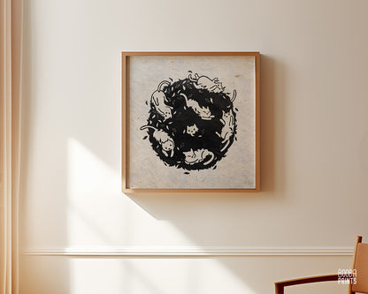 Cats In A Bush Linocut Print ✷ 60% Off!