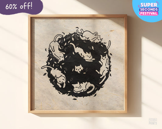 Cats In A Bush Linocut Print ✷ 60% Off!