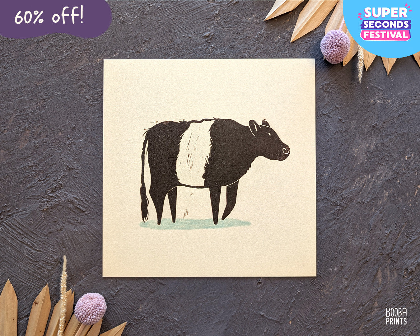 Belted Fluffy Cow Linocut Print ✷ 60% Off!